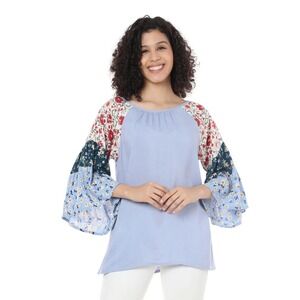 NEW Myra‎ Bag Celeb Print Top Size XL Mixed Floral Tunic Blouse Boho Bell Sleeve